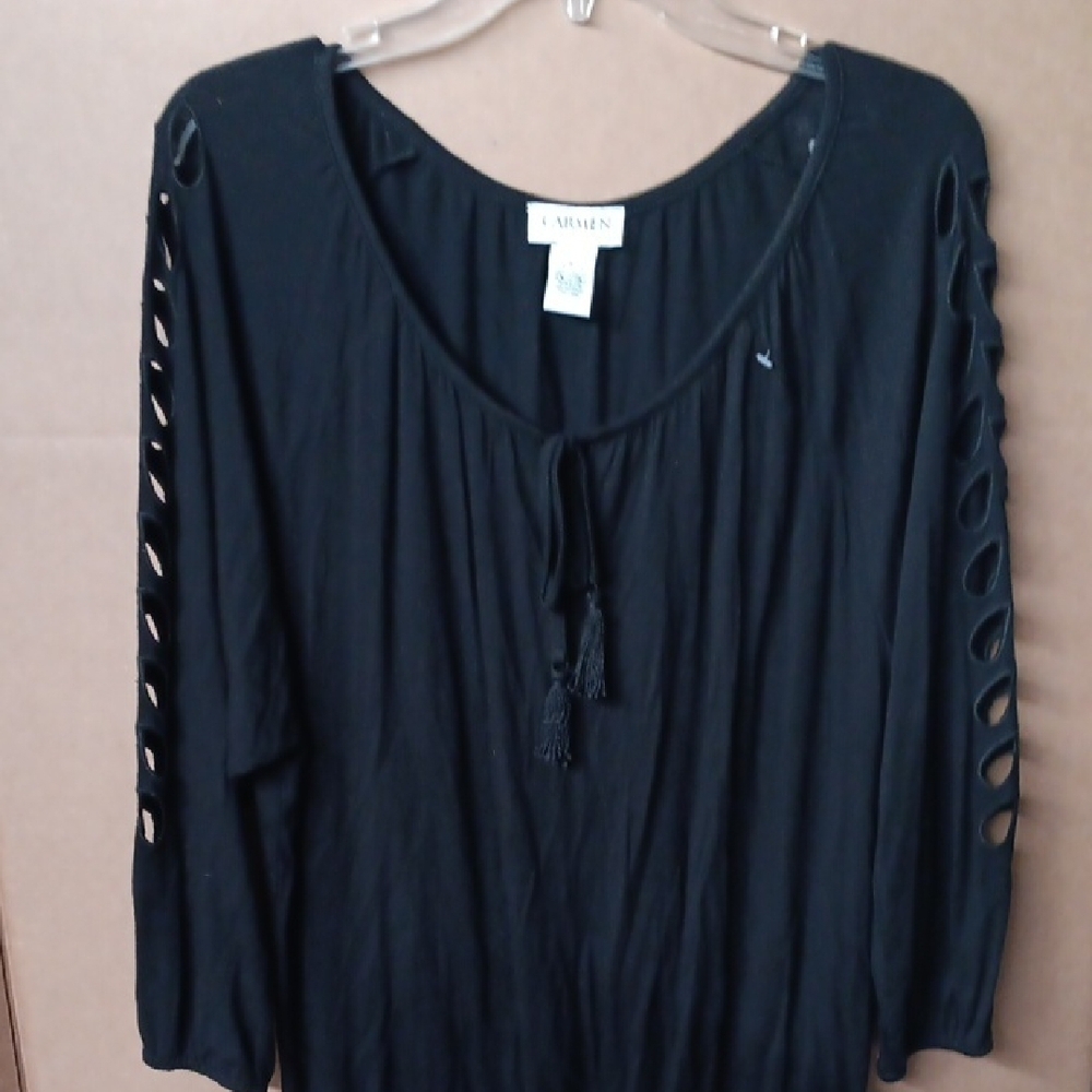 Carmen Marc Valvo Black Blouse with Cut-Out Sleeves